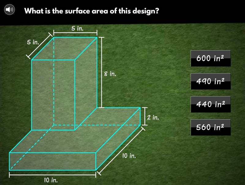 (PLEASE HELP, ONLY ANSWER IF YOU KNOW) what is the surface area of this design 10in-example-1