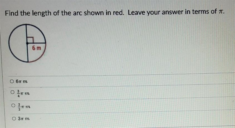 Find the value of the arc shown in red leave ir answer in terms pi-example-1