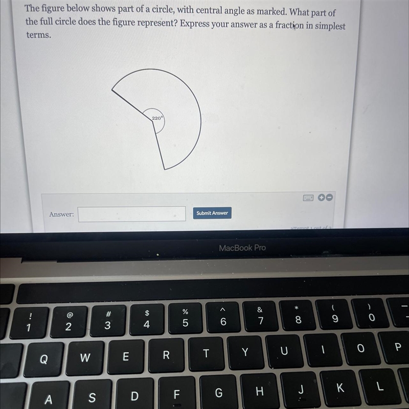 The figure below shows part of a circle, with central angle as marked. What part ofthe-example-1