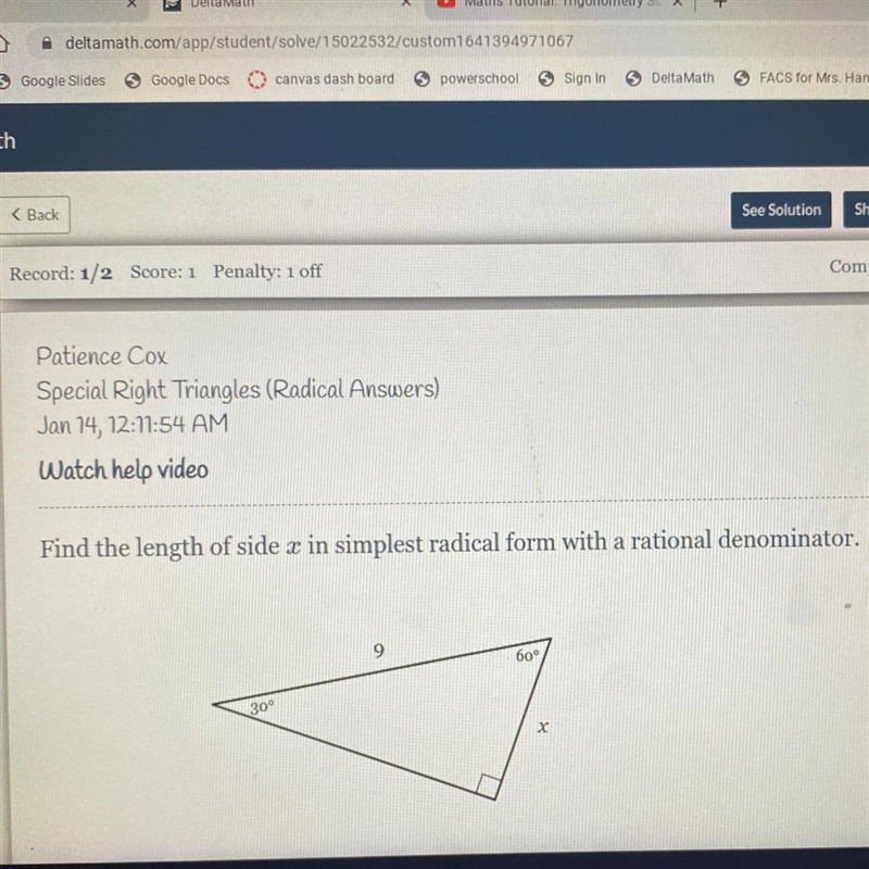 Find the length of side o in simplest radical form with a rational denominator-example-1