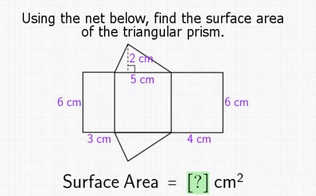 Please helppp! find the surface area of the triangular prism. 2cm 5cm 6cm 4cm 3cm-example-1