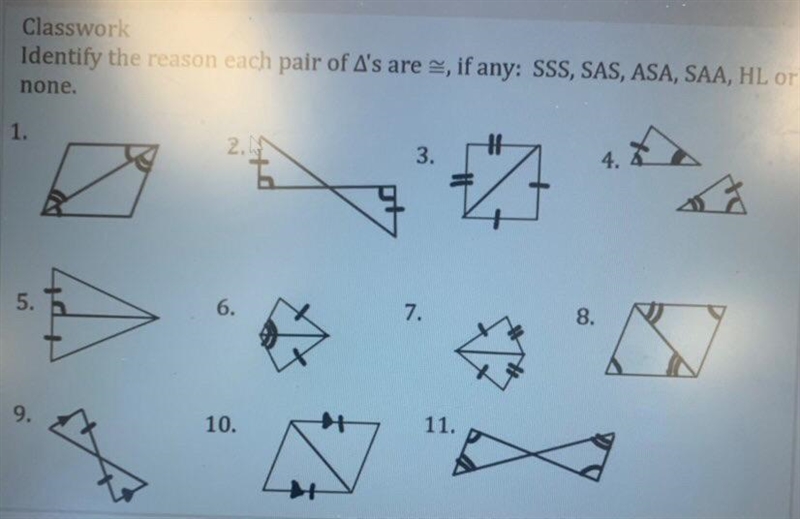 1) yes by sss 2) yes by sas 3) yes by asa 4) yes by aas 5) yes by aaa 6) yes by hl-example-1