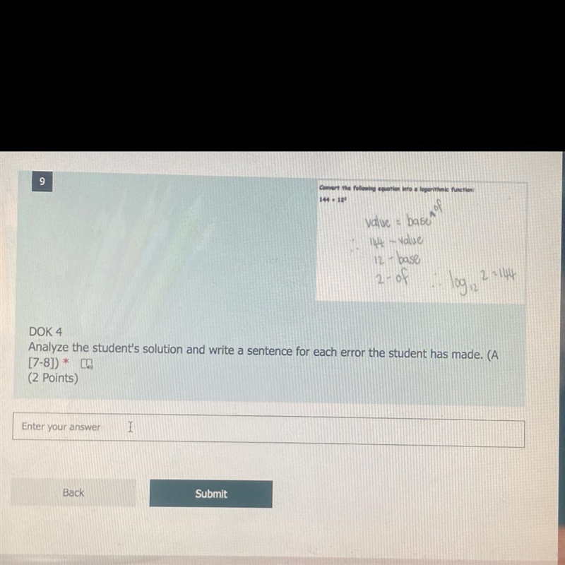 DOK 4 Analyze the student's solution and write a sentence for each error the student-example-1