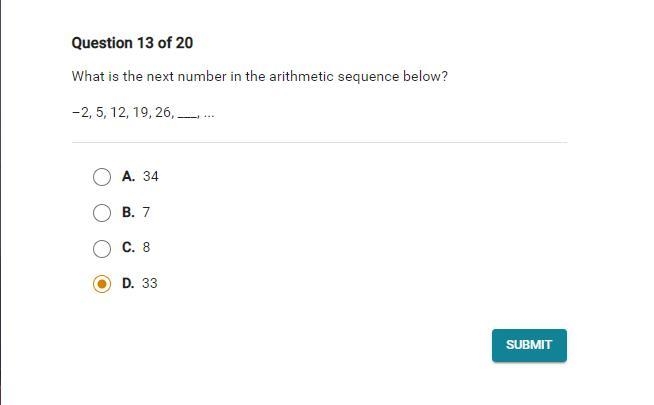 What is the next number in the arithmetic sequence below?? I think it's D but I'm-example-1