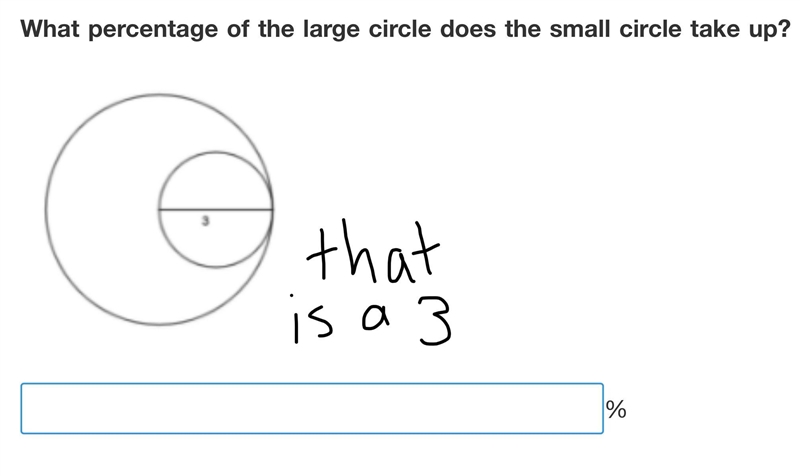 What percentage of the large circle does the small circle take up? Please please help-example-1