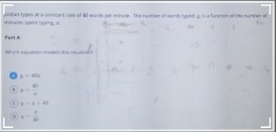 Jordan types at a constant rate of 40 words per minute. The number of words typed-example-1