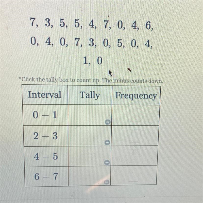 Complete the frequency table for the following set of data.-example-1