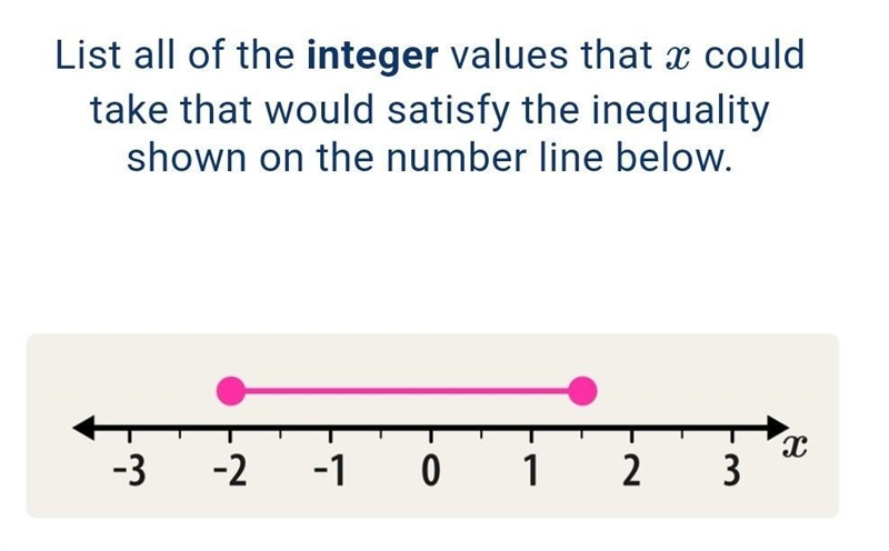 List all of the integer values that could take that would satisfy the inequality shown-example-1