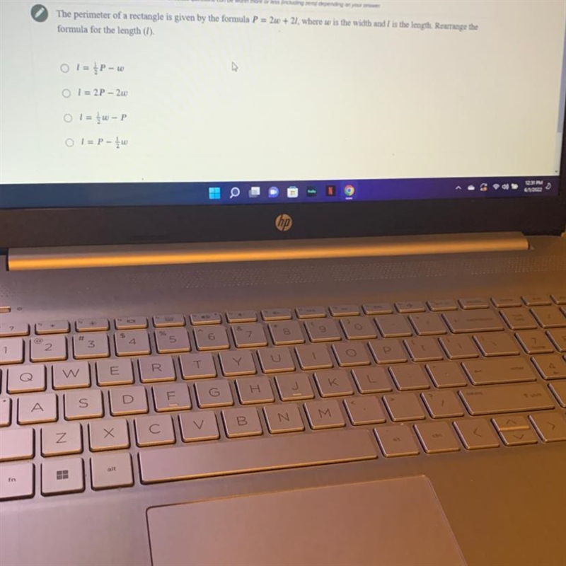 The perimeter of a rectangle is given by the formula P = 2W +2L, where w is the width-example-1