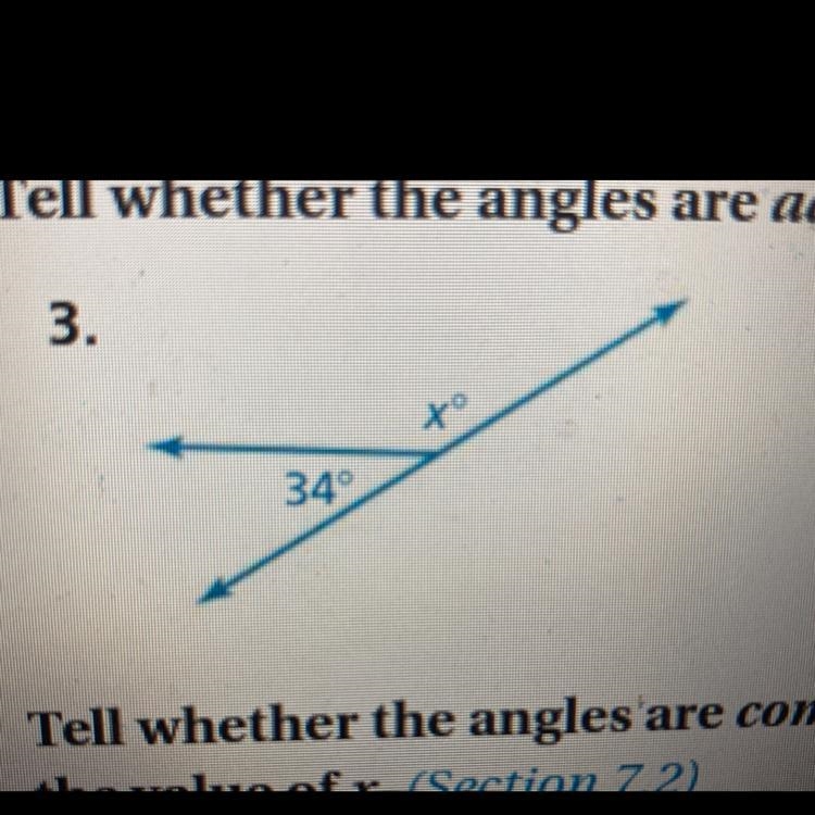 Tell weather the angles are adjacent or vertical then find the value of X-example-1