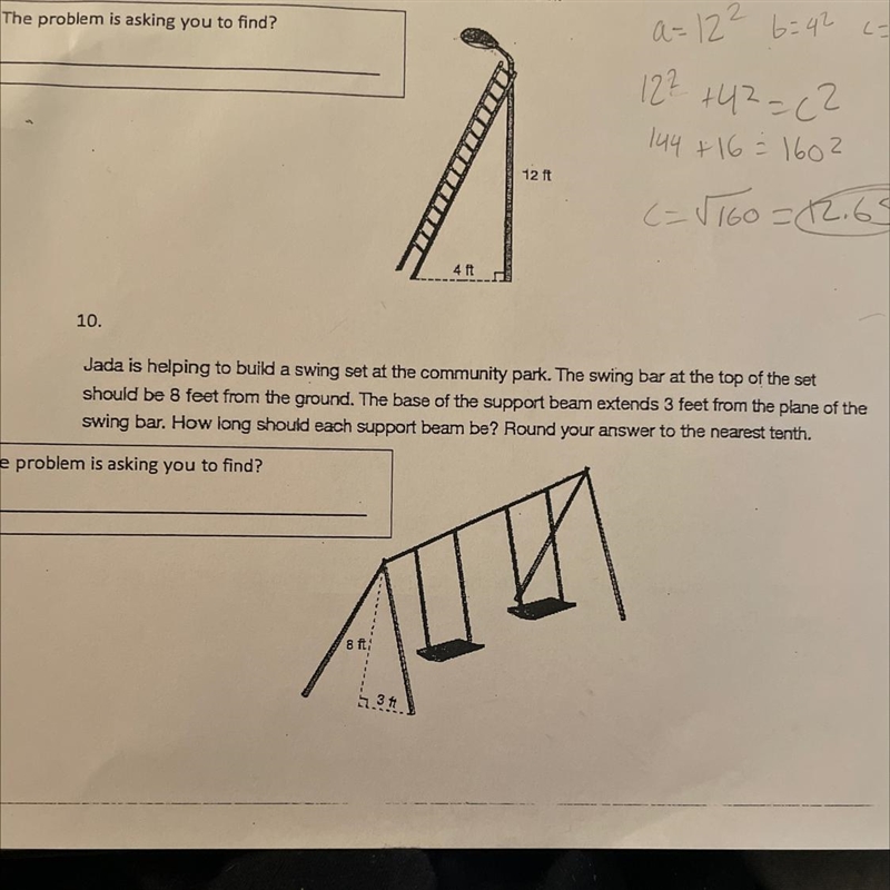 Jada is helping to build a swing set at the community park. The swing bar at the top-example-1