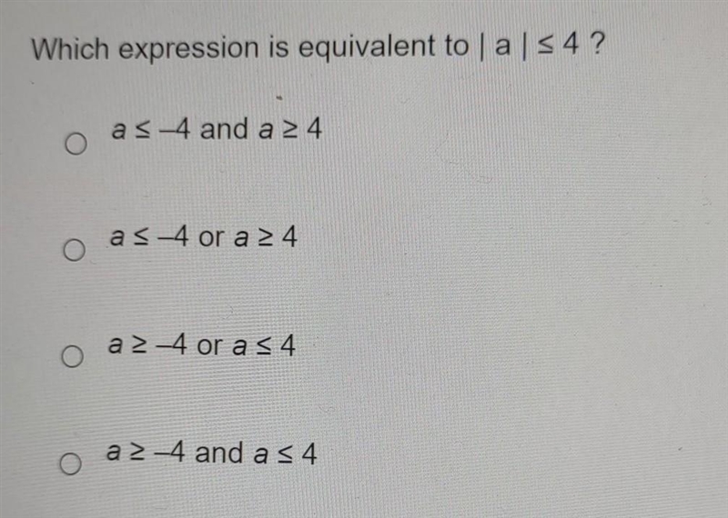 Which expression is equivalent to a s 4? as-4 and a 24 as 4 or a 24 O a 2-4 or as-example-1