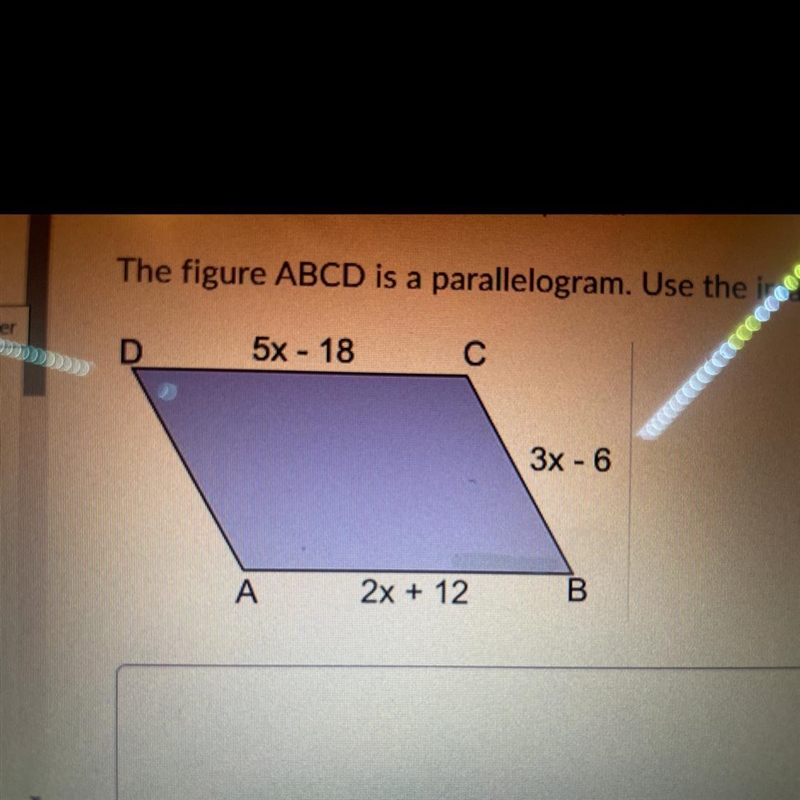 The figure ABCD is a parallelogram. Use the image below to find the perimeter.-example-1