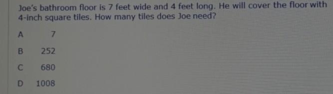 Joe's bathroom floor is 7 feet wide and 4 feet long. He will cover the floor with-example-1