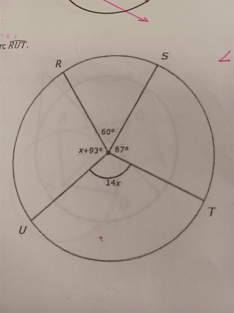 Find the measure of major arc RUT. shiw your work please.​-example-1