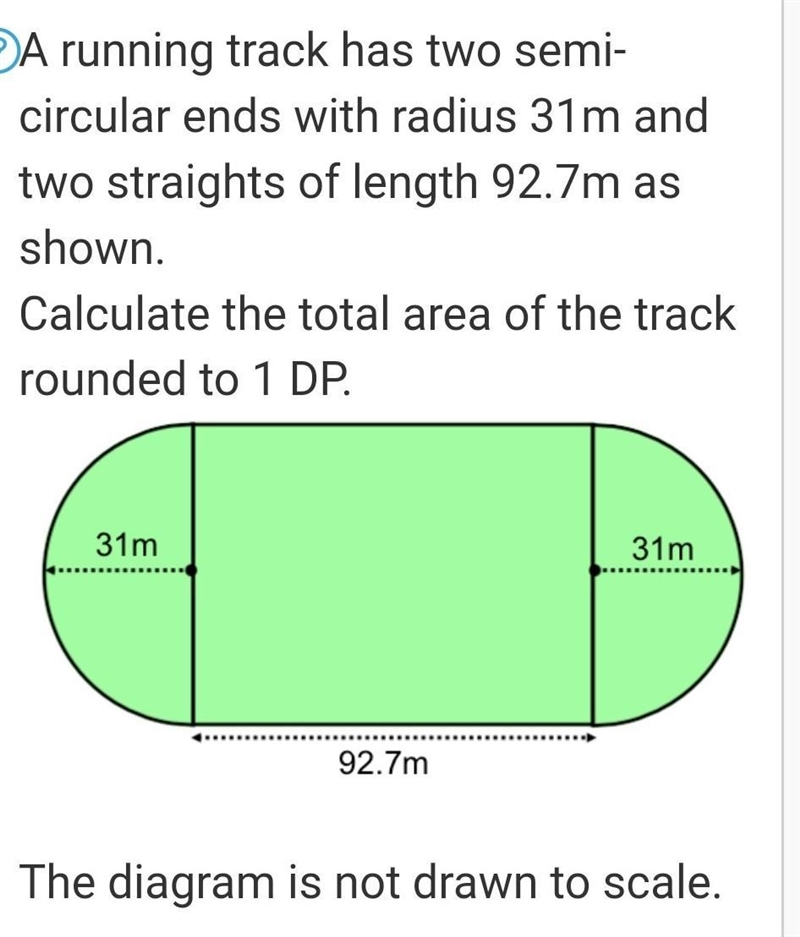 A running track has two semi-circular ends with radius 31m and two straights of length-example-1