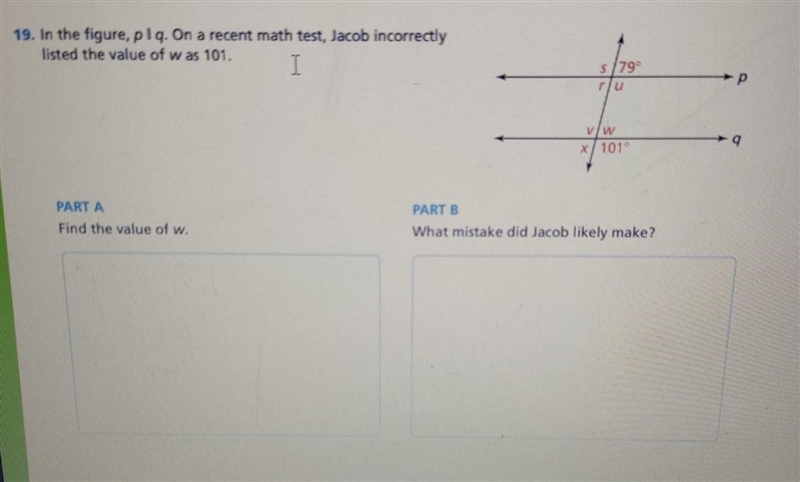 In the figure, p||q. On a recent math test, Jacob incorrectly listed the value of-example-1