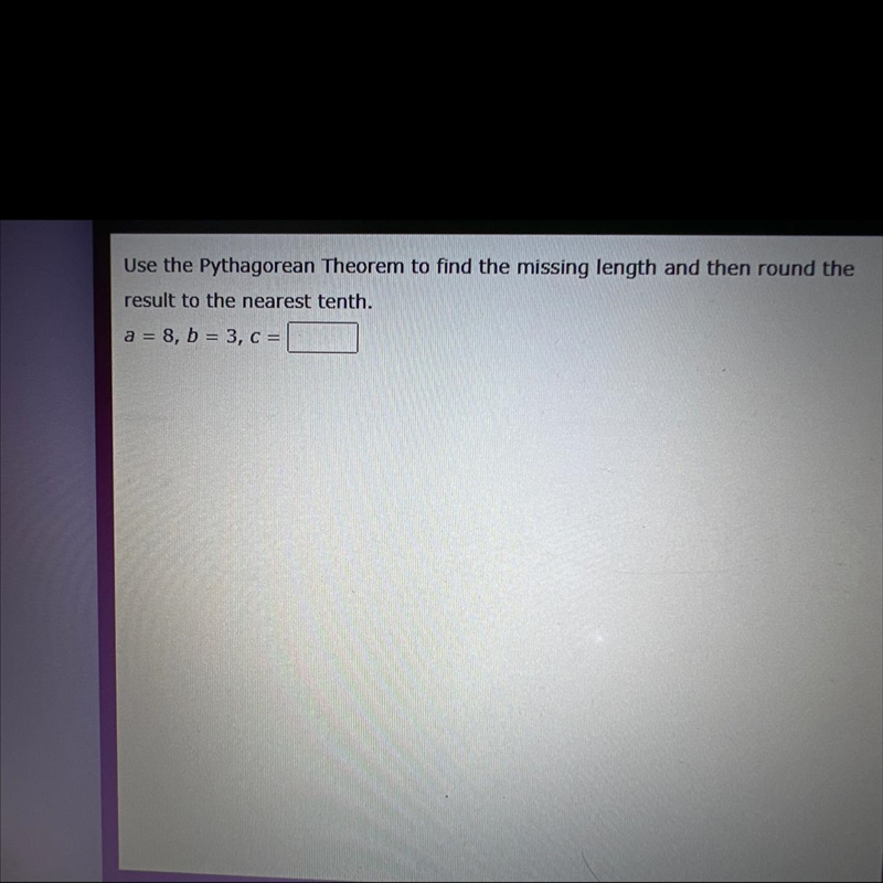 Use the Pythagorean Theorem to find the missing length and then round the result to-example-1