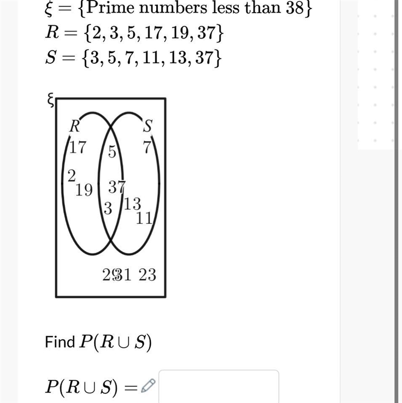 The Venn diagam represents the information from the following sets. = {Prime numbers-example-1