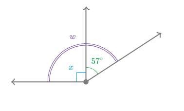 What is the measure of∠w Hint: ∠x is a right angle.-example-1