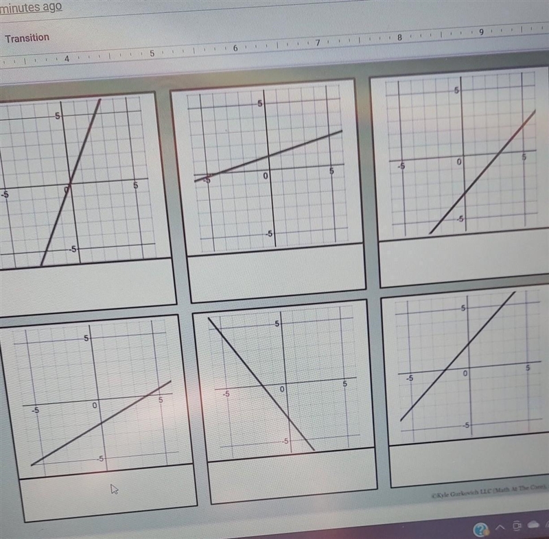 Match the linear function equations in a standard format to the left to their appropriate-example-1