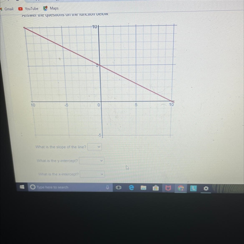 Answer the questions of the function below. What is the slope of the line? What is-example-1