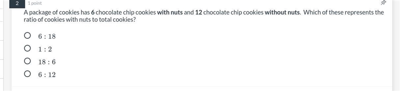 A package of cookies has 6 chocolate chip cookies with nuts and 12 chocolate chip-example-1