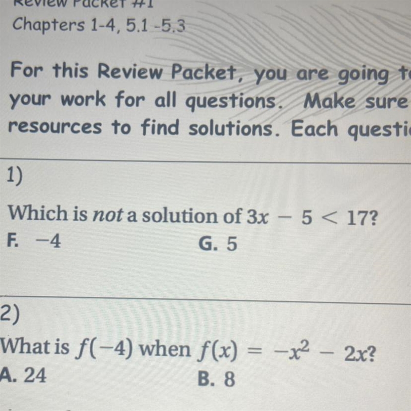 Which is not a solution of 3x-5<17? -4 5 7 12-example-1