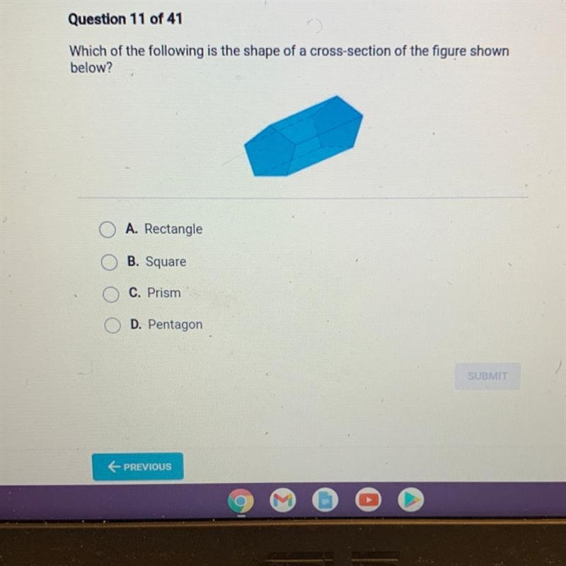 Which of the following is the shape of a cross-section of the figure shown below? A-example-1