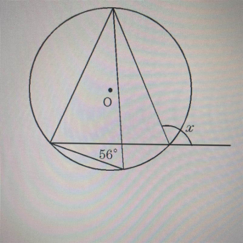 Geometry) Find the value of x Answers are A. 108^o B. 36^o C. 136^o D. 54^o (The picture-example-1