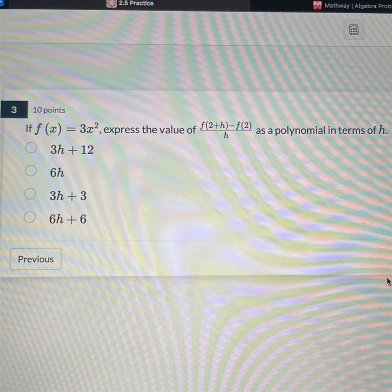 A) 3h+12 b) 6h c) 3h+3 d) 6h+6-example-1