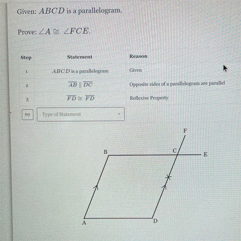 Given: ABCD is a parallelogram. Prove:-example-1