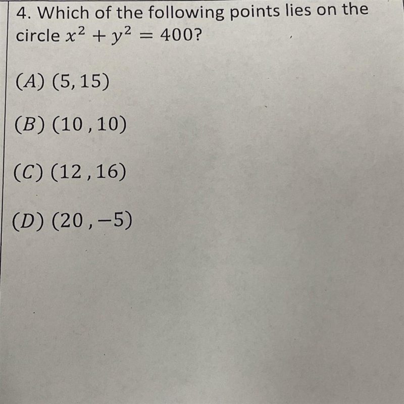 Which of the following points lies on the circle x2 + y2 = 400-example-1