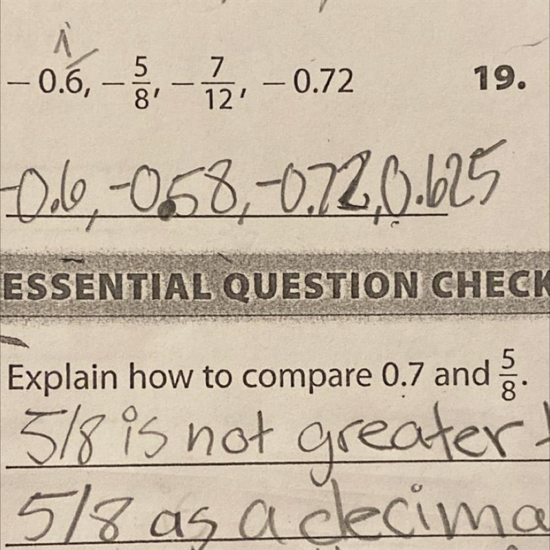 Explain how to compare 0.7 and 5/8-example-1