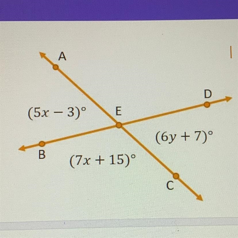 A (5x − 3)° B E (7x+15)° D (6y + 7)° C-example-1