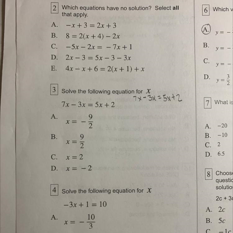 2- Which equations have no solution? Select all that apply. x + 3 = 2x + 3 8 = 2(x-example-1