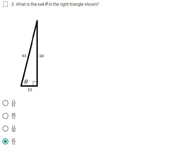 What is the cot⁡θ in the right triangle shown?-example-1