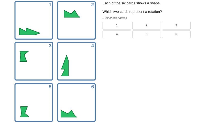 Which two cards show reflection, rotation, or translation?-example-1