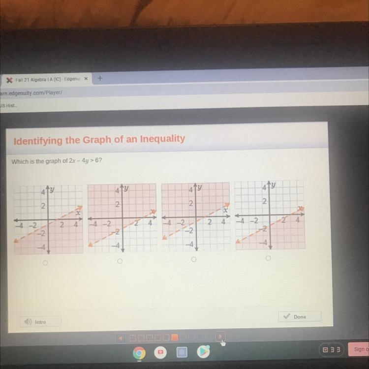 Which is the graph of 2x – 4y > 6?-example-1