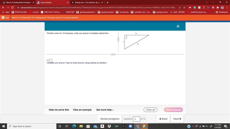 Find the value of x. If​ necessary, write your answer in the simplest radical form-example-1