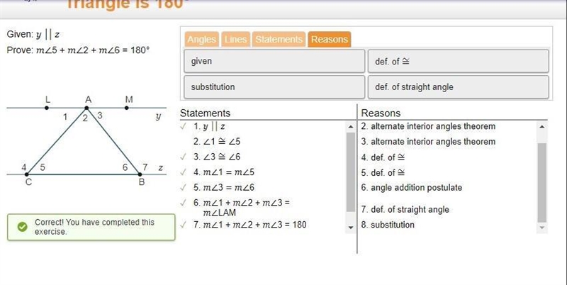 Proving the Sum of the Interior Angle Measures of a Triangle Is 180°-example-1