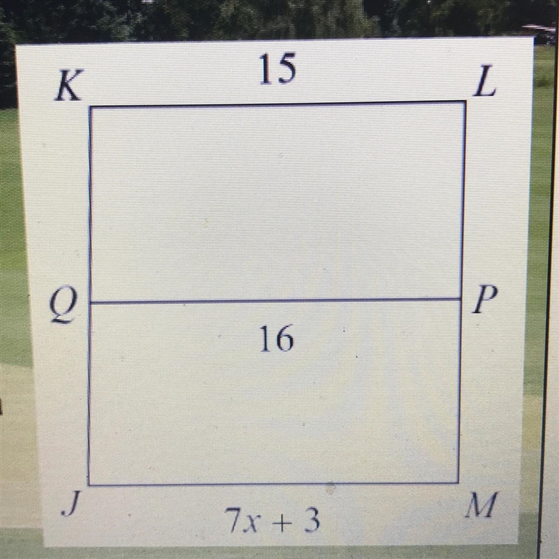 Solve for x in the following trapezoid. Assume QP is a mid segment.-example-1