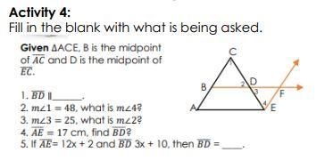 △ACE, B is the midpoint of AC and D is the midpoint of EC.-example-1