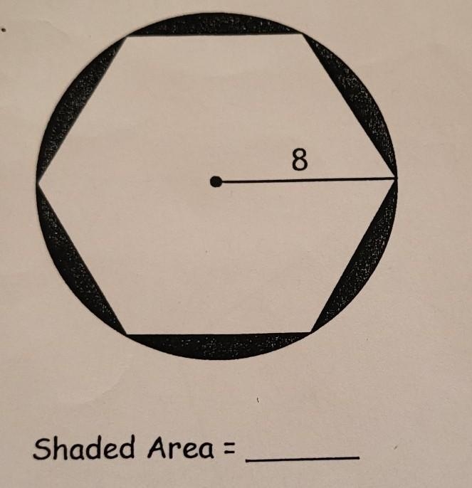 For problem 8, find the area of the shaded region. The polygon is a regular polygon-example-1