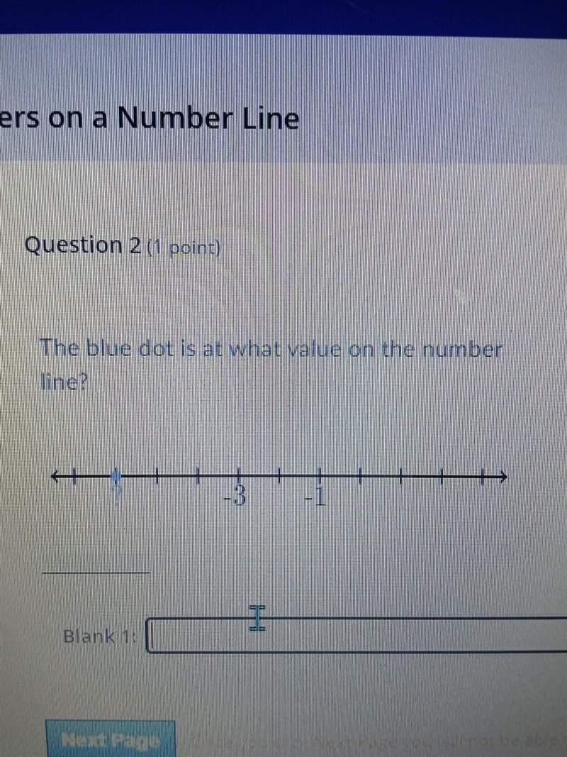 The blue dot is at what value on the number line? 5​-example-1