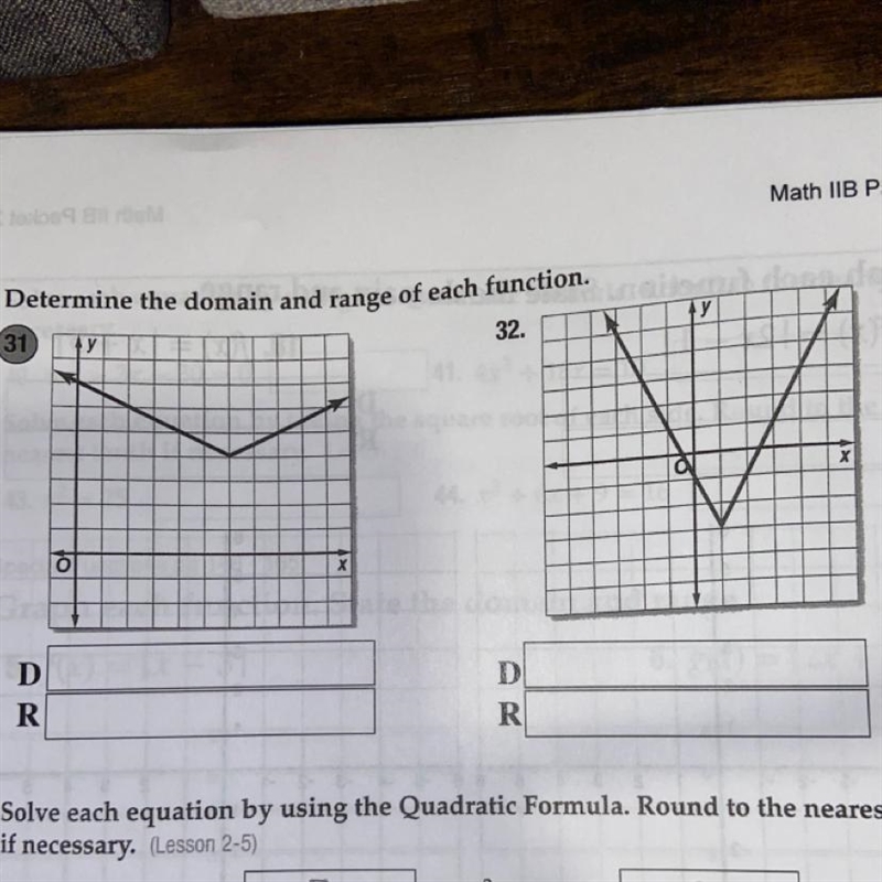 Help please!!! Determine the domain and range of each function. 31. 32.-example-1