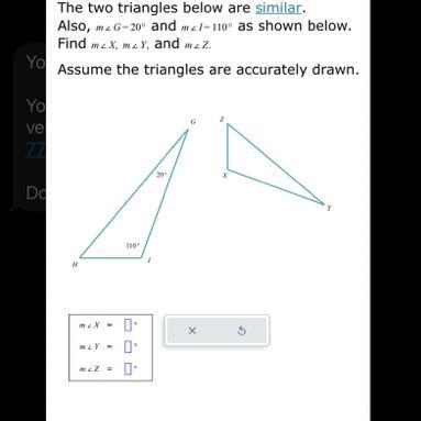 Finding angle measures of a triangle given two angles of a similar triangle-example-1