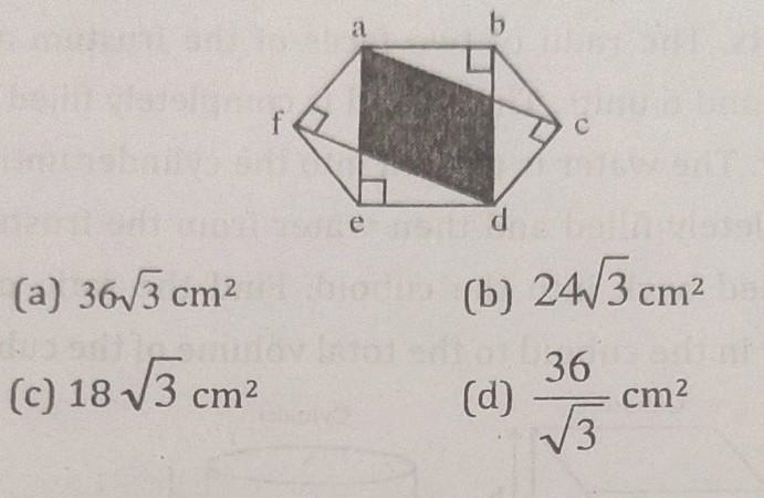 Abcdef is a regular hexagon of side 6 cm. Find the area of the shaded region.​-example-1