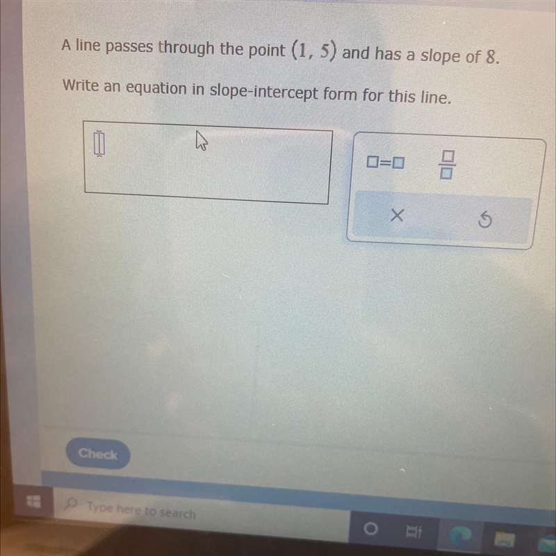 A line passes through the point (1,5) and has a slope of 8-example-1