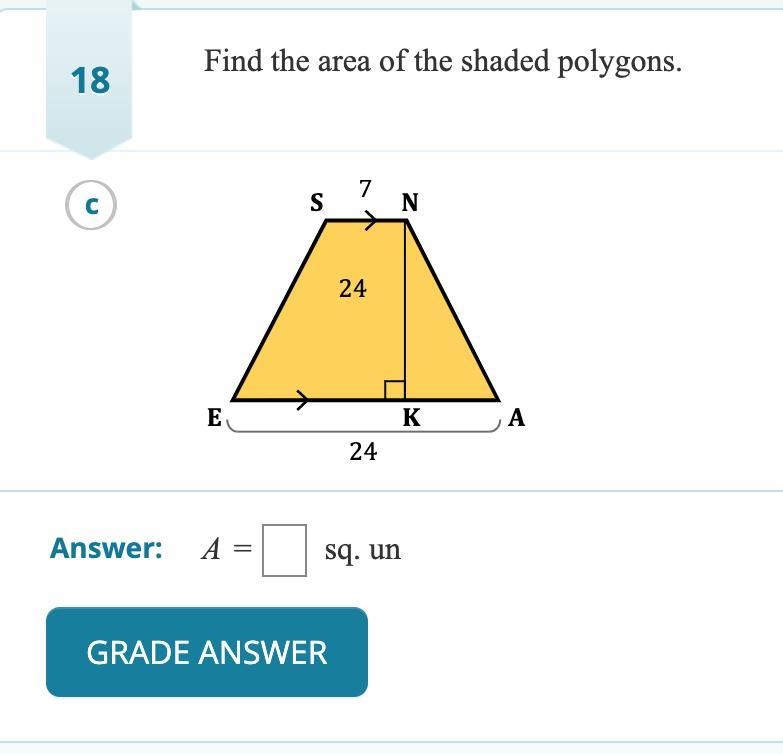 Find the area of the shaded polygon-example-1